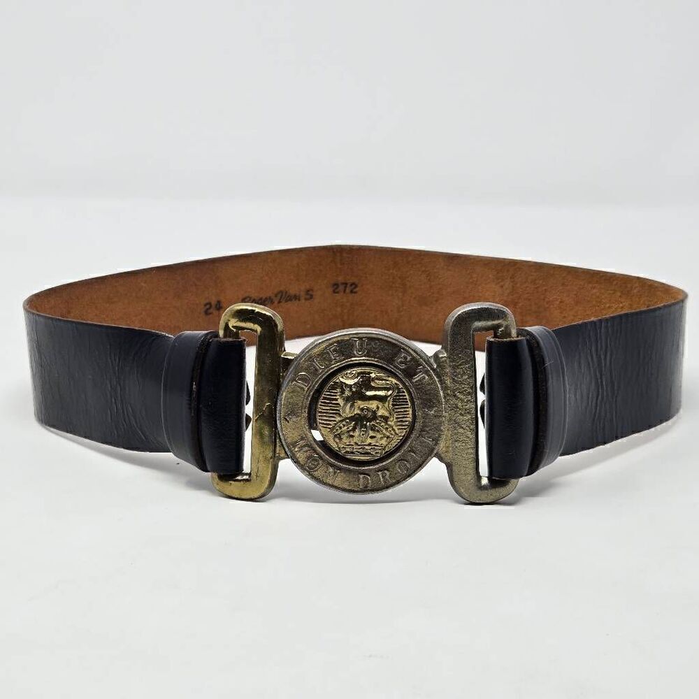 VINTAGE ROGER VAN S BRITISH MILITARY DIEU ET MON DROIT WOMENS BELT 1.6" WIDE 24"